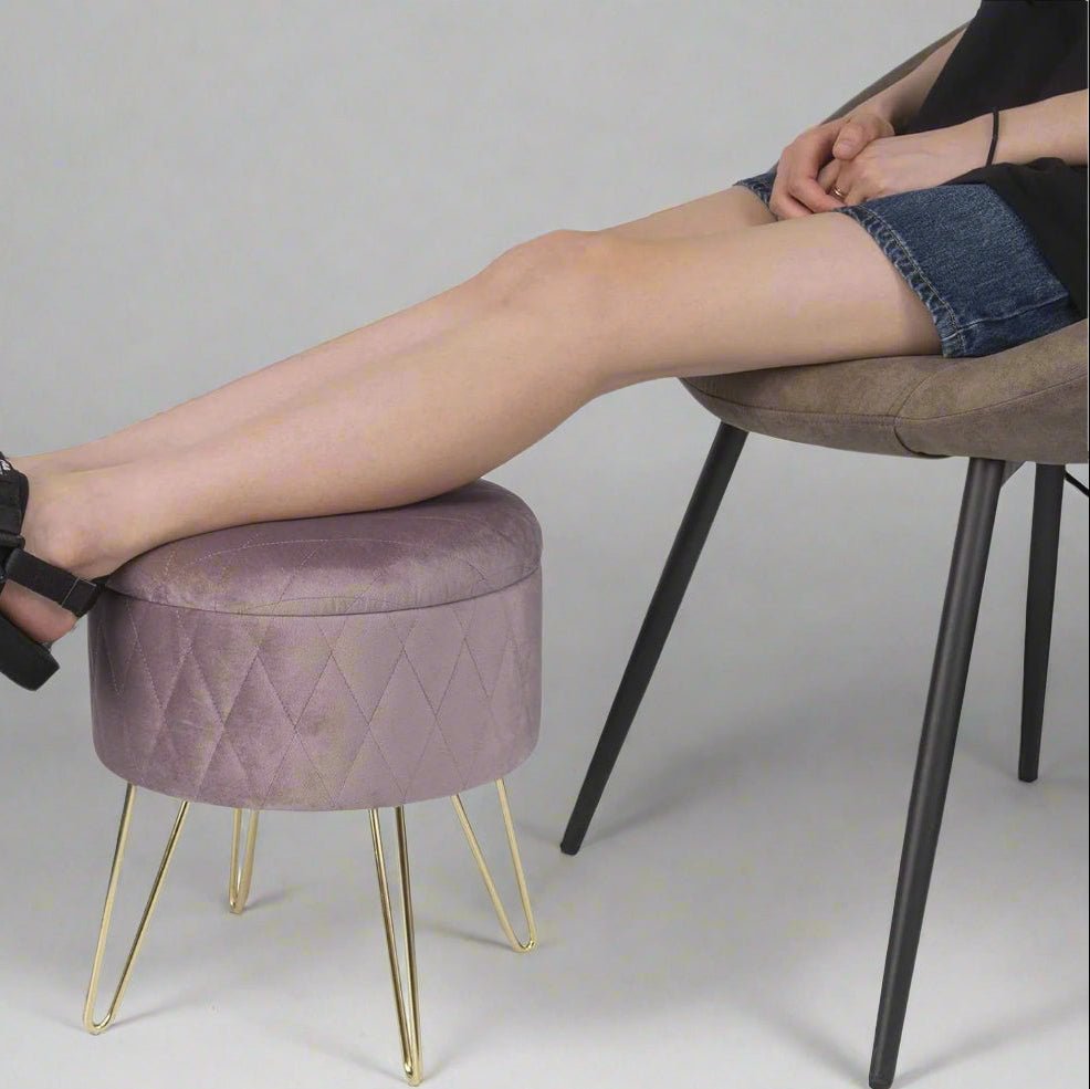 Tabouret Velours - VelvetRoundPuff™ - Rose