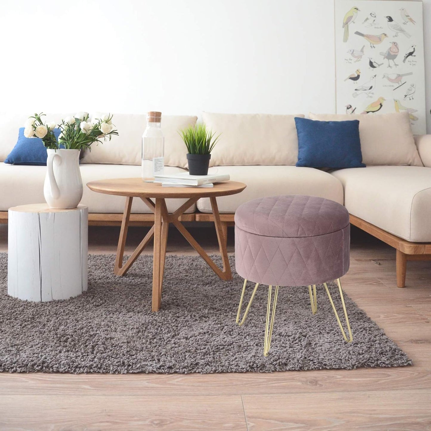 Tabouret Velours - VelvetRoundPuff™ - Rose