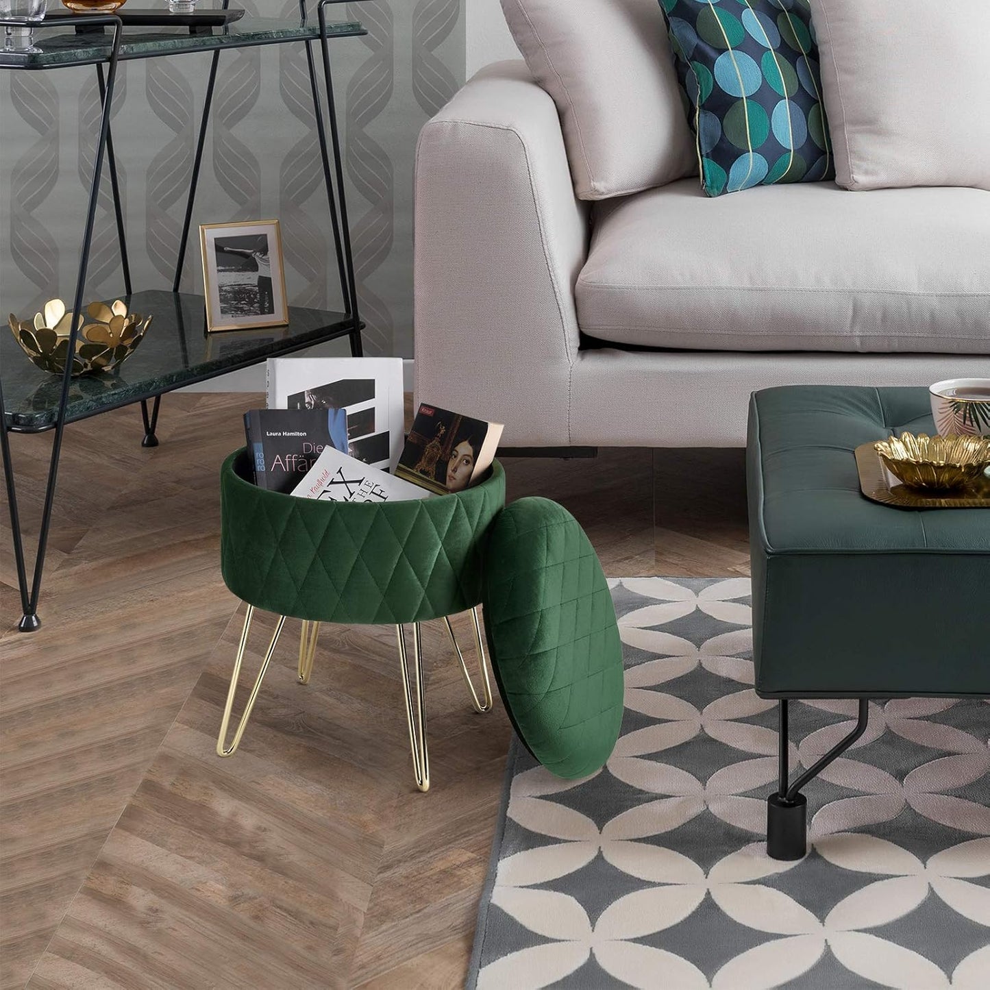 Tabouret Velours - VelvetRoundPuff™ - Vert Foncé