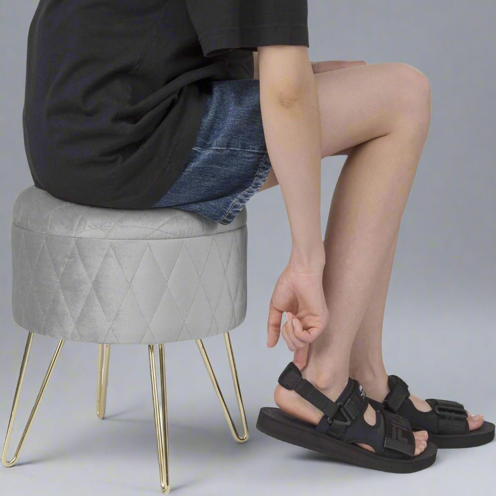 Tabouret Velours - VelvetRoundPuff™ - Gris Clair