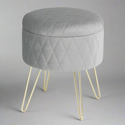 Tabouret Velours - VelvetRoundPuff™ - Gris Clair