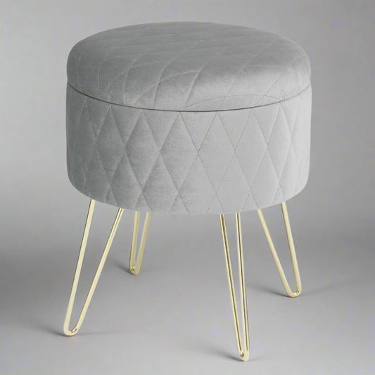 Tabouret Velours - VelvetRoundPuff™ - Gris Clair